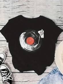 Camiseta de Manga Corta para Mujer - Blusa Casual de Cuello Redondo con Estampado de Letras (Alfabeto Completo), Tejido de Elasticidad Media, Ropa de Verano Opaca, Lavable a Máquina, Ideal para Oficina y Conjuntos - Negro - Ver 2