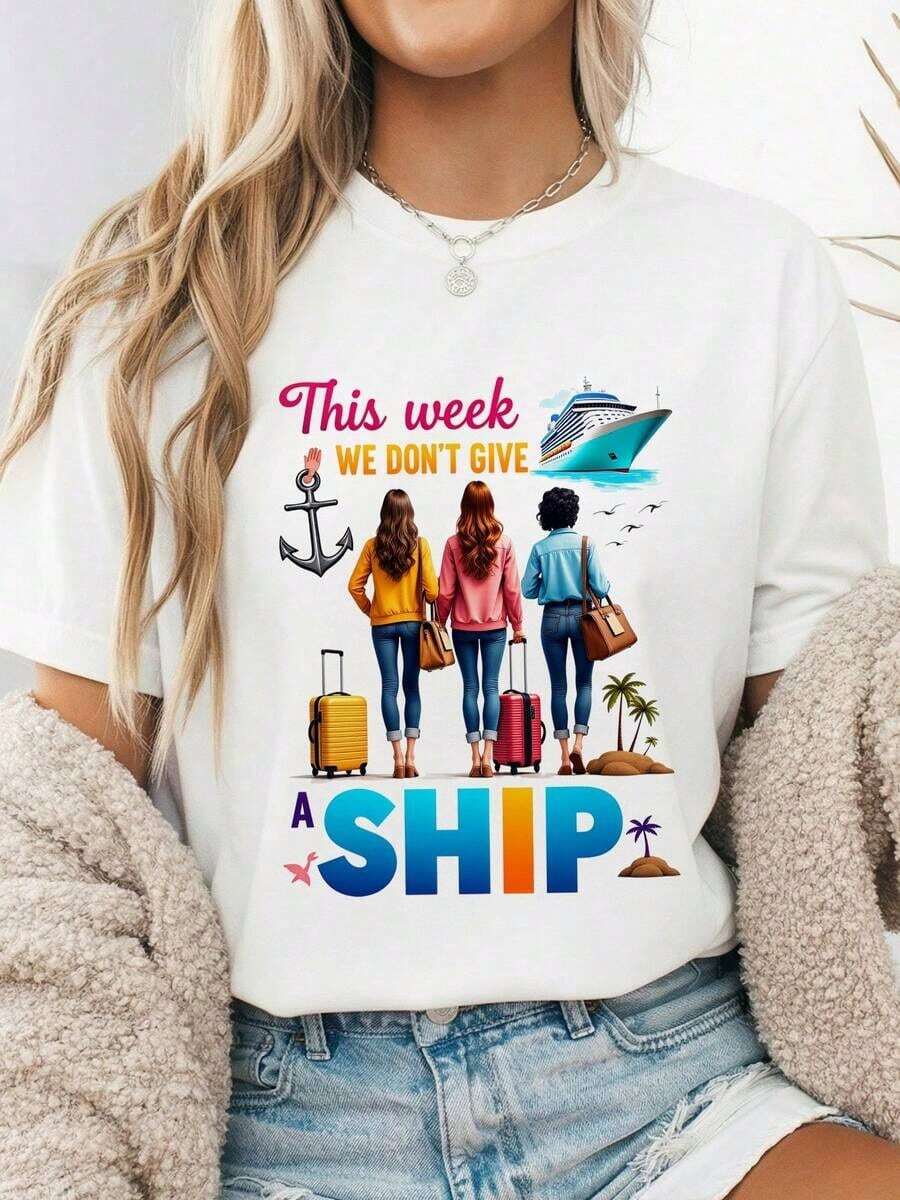 Esta semana no vamos a navegar Camiseta de crucero familiar para vacaciones de verano, viajes de chicas, 100% algodón, cuello redondo, top para vacaciones familiares, regalo divertido para mujeres y mejores amigas, Matc-1Camiseta Algodón - Blanco - Ver 1