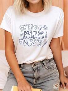 2026 New Cotton-shirtPlayera gráfica casual juvenil Nurse-Shirt: Una camiseta de manga corta con cuello redondo y estilo graffiti divertido, perfecta para primavera, verano y otoño, para trabajadores, hecha de material suave, con humor hospitalario, imprescindible para trabajadores esenciales. - Blanco - Ver 3