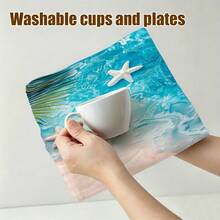 1pc/2pcs/4pcs Polyester Kitchen Towels, Tropical Blue Ocean And Palm Leaf Print, Soft Fabric, Absorbent And Quick-Drying, Washable And Reusable, Suitable For Kitchen Cleaning And Home Decor - Multicolor - View 7