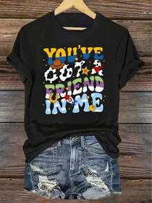 Camiseta de Mujer con Estampado Gráfico y Diseño de Eslogan "Tienes un amigo en mí" - Negro - Ver 6