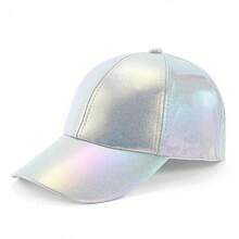 1 Buah Topi Baseball Reflektif Holografik Pelangi Mengkilap, Kulit PU Mengkilap Metalik, Topi dengan Visor Melengkung yang Dapat Diatur untuk Pesta Rave, Festival, Klub, dan Pakaian Sehari-hari - Perak - View 4