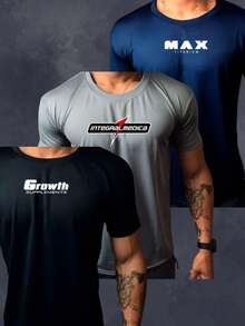 Kit Of 3 Men's Dry Fit Shirts, Mix Kit, Ideal For Workouts, Gym, Running - 黑/白/藏青色 - 查看 2