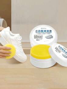 多用途清洁去渍膏，鞋履清洁霜，多用途清洁霜，带海绵的白色鞋履清洁剂，白色鞋履清洁剂，鞋履去渍固体膏 - 彩色 - 查看 1