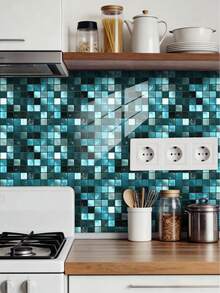 OUTANA 10 piezas Papel tapiz de mosaico 3D con degradado de color para decoración del hogar, tamaño 15 x 15 cm, autoadhesivo, impermeable, a prueba de humedad, fácil de limpiar, ladrillo grueso de cristal, autoadhesivo, impermeable, lavable, adhesivo de pared de PVC de alta gama, adecuado para cocina, sala de estar, lavandería, dormitorio, oficina y otras habitaciones - Varios estilos - Ver 4