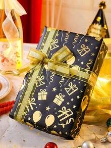 3 lembar/1 lembar Kertas Pembungkus Kado Ulang Tahun Warna Hitam & Emas - Dengan Teks "Selamat Ulang Tahun" Emas, Balon, Desain Pola Kotak Kado, Sempurna untuk Pembungkus Kado Pesta Liburan dan Dekorasi Buket, Cocok untuk Pesta Ulang Tahun, Pesta Bertema, Hari Jadi, dll. - Satu ukuran cocok untuk semua. - View 4