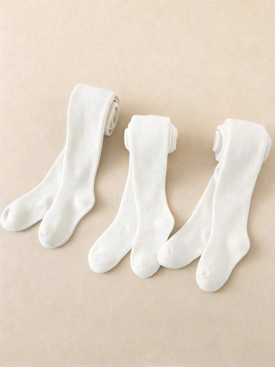 3 Pairs Girls' All-Match Solid Color Leggings, Snug Fit Tights Suitable For Spring, Autumn And Transitional Seasons, Versatile For Daily Wear, School Uniforms And More