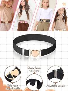 1PC Girls' Decorative Belt For Skirts, Elastic Adjustable Waistband For Kids And Teens, Heart-Shaped Metal Buckle - 1PCS - View 5