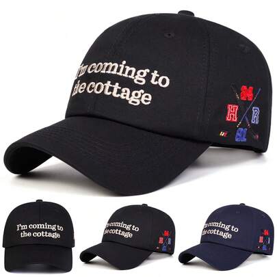 1pc Men's "I'M COMING TO THE COTTAGE" Embroidered Baseball Cap, Street Fashion Casual Hat For Spring/Autumn Outdoor, Travel, Beach Vacation