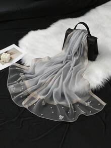 1pc Women's Luxury Butterfly Embroidery Long Scarf, Mesh Pearl Beaded Minimalist Long Shawl, Breathable Mesh Pearl Shawl, Suitable For Wedding, Evening Party Outerwear And Daily Outing Matching - Multicolor - View 10