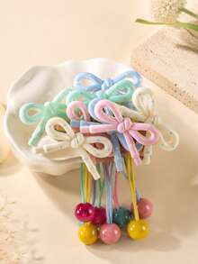 4-Piece Set Of Candy-Colored High Ponytail Hair Ties With Double Bows And Elastic Balls, Simple And Gentle, Suitable For Everyday Use. - Multicolor - View 2