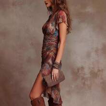 2026 Floral Print Dress – Cinched Waist, Body-Hugging, Flattering & Chic Midi Dress - 花色 - 查看 5