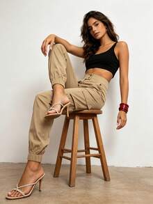 Women's Solid Color Casual Pants - Khaki - View 6