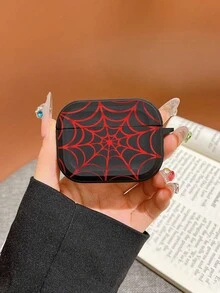 1 chiếc ốp tai nghe họa tiết mạng nhện màu đỏ sẫm và đen kiểu Gothic, chất liệu TPU mềm dẻo, tương thích với 1/2, 3, 4, Pro, thích hợp làm quà tặng cho bạn gái, người yêu, bạn bè. - màu đen - Xem 1