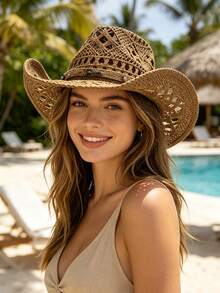 1pc Women's Fashionable Wide Brim Straw Hat, New Summer Versatile Minimalist Design Flattering, Comfortable Casual Suitable For Outdoor, Beach, Party, Travel And Other Occasions - MZ3056+ML30 - View 19