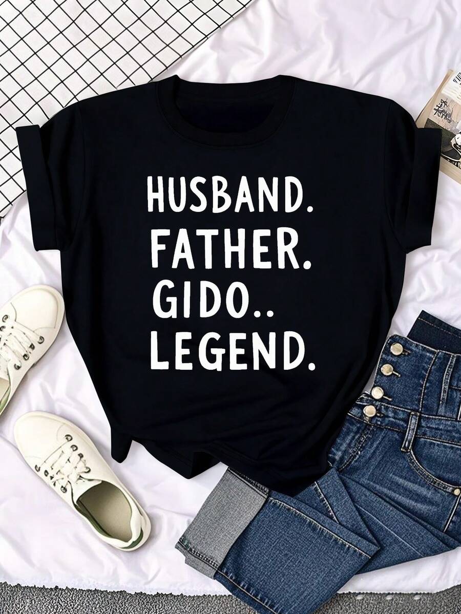 Men's Solid Color T-Shirt, With A Legendary Design, A Gift For Father And Husband. - Black - View 1