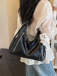 Matte Texture Large Capacity Fashionable Versatile Shoulder Bag, High-End Beach Bag, Tote Bag, Shopping Bag - Black - View 4