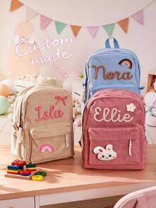 Personalized Custom Name Cute Corduroy Large-Capacity Backpack Custom Backpack, Personalized Name Birthday Gift, Back-To-School Season - Multicolor - View 4