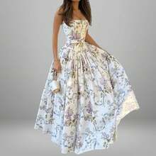 2026 Spring New Women's Clothing:-Border European And American Dresses, Elegant Printed Large-Sleeve Strap Gown - 圖片色 - 查看 10