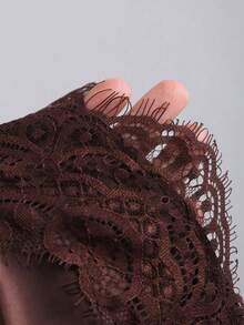 Elegant French Vintage Elastic Satin Texture Silky Brown Casual Contrast Lace Skirt, Fashionable Versatile - Brown - View 7
