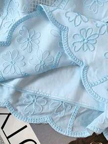 Blusa sin mangas con bordado y ribete de concha blanca para mujer, vacaciones - Azul - Ver 5