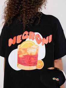 Camisetas De Mujer AlgodóN  Camiseta GráFica Con Estampado De Letras Negroni De Talla Grande, Camisetas Casuales Para Verano Y Primavera - Negro - Ver 7