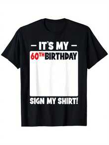 Camiseta para mi Fiesta de Cumpleaños Número 60 - Unisex, de Algodón, Casual, con Cuello Redondo y Ligeramente Elástica, 100% Algodón, Negra con Estampado Blanco y Rojo, Perfecta para Celebraciones y Diversión al Aire Libre. - Negro - Ver 6