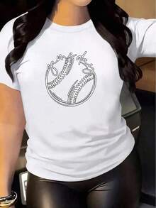 Camiseta estampada de voleibol para mujer para primavera y verano, informal, holgada, cuello redondo, manga corta[COD] - Blanco - Ver 1
