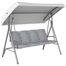 3 Seater Garden Swing Chair, Patio Rocking Bench With Tilting Canopy, Removable Cushion - Brown - View 2