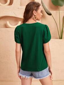 Camiseta unicolor manga tulipán - Verde Oscuro - Ver 2