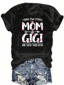 Tengo Dos Títulos, Mamá y Abuela, Camiseta con Estampado Floral Divertido para el Día de la Madre, Camiseta de Manga Corta con Cuello Redondo, Top Casual para Verano y Primavera, Ropa de Tallas Grandes para Mujer - Negro - Ver 3