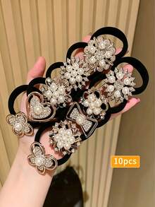 Bộ 10 băng đô giả đá lấp lánh, chất liệu dệt kim co giãn dễ thương, phụ kiện tóc tối giản thanh lịch. - Nhiều màu - Xem 1