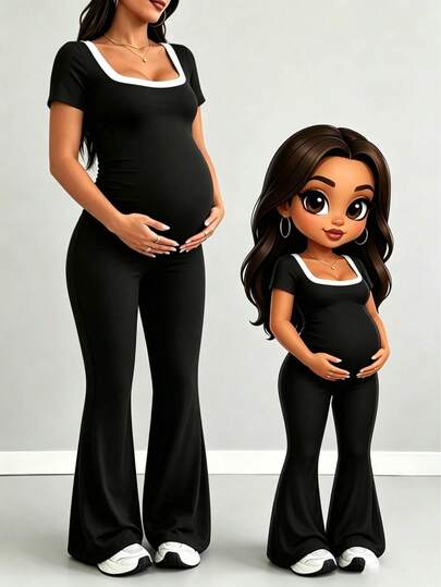 Parara Maternity Jumpsuit, Comfortable Short Sleeve Casual Jumpsuit, Suitable For All Seasons, Fashionable Athleisure, Suitable For Dates, Daily Wear, And Home Wear Black Summer