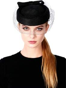 HIMESPORT 2025 Women's Straw Beret Hat With Veil Net Decor, Suitable For Derby Racing, Afternoon Tea, Church, Bridal Wedding, Cocktail Party - A - View 3