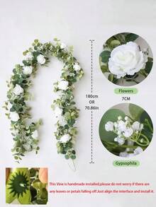 1pc 5.9FT Artificial Eucalyptus Vine Fake Rose Flowers Gypsophila Garland For Wedding Home Party Craft Art Table Runner Decor - Pink - 查看 8