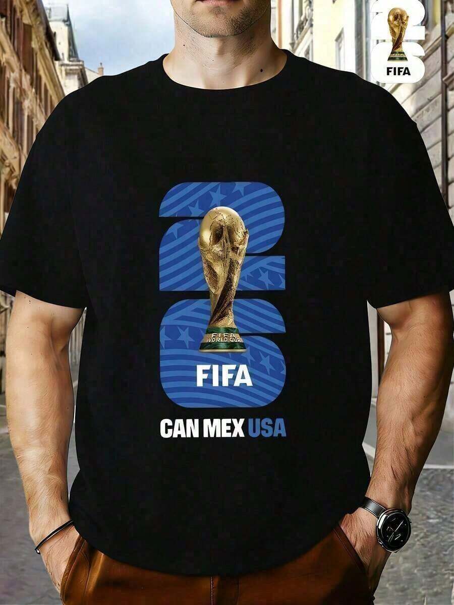 FIFA World Cup Licensed 2026 World Cup Soccer • Themed Prints For The USA Series • Men's Short-Sleeve T-Shirts • Casual Wear • Suitable For Fitness, C - 黑色 - 查看 1