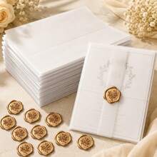 30 Sets 5x7 Inch Pearl Paper Invitation Cards, Pre-Folded 5x7 Inch Wedding Invitation Pearl Paper Set With Wax Seal Stickers, 115g Transparent Luxury Wedding Invitation Accessories - Transparent - View 1