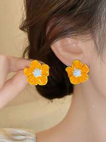 1 Đôi bông tai hình hoa màu cam thanh lịch, sang trọng tinh tế, thích hợp cho kỳ nghỉ, phong cách nữ tính, tiệc tùng, hẹn hò, và đeo hàng ngày. - trái cam - Xem 2