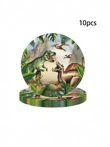 10pcs/20pcs/40pcs/80pcs Dinosaur-Themed Birthday Party Paper Plate Set - Disposable Tableware Kit Including Paper Plates, Napkins, And Cups - Ideal For Dinosaur-Themed Parties And Birthday Decorations - Multicolor - View 6