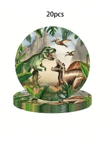 10pcs/20pcs/40pcs/80pcs Dinosaur-Themed Birthday Party Paper Plate Set - Disposable Tableware Kit Including Paper Plates, Napkins, And Cups - Ideal For Dinosaur-Themed Parties And Birthday Decorations - Multicolor - View 12