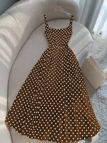 Vestido maxi con tirantes finos con forma de corazón romántico para vacaciones en la playa para mujeres - Marron oscuro - Ver 10