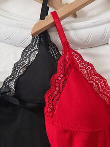 2 piezas Camisón romántico con abertura lateral, decorado con encaje y moño - Multicolor 2 - Ver 3