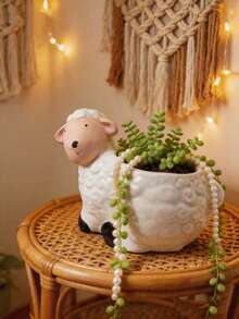 1 pièce Pot à plantes succulentes en résine en forme de mouton mignon, décoration de bureau en forme d'animal de dessin animé - Pot de fleurs en forme de mouton - Voir 8