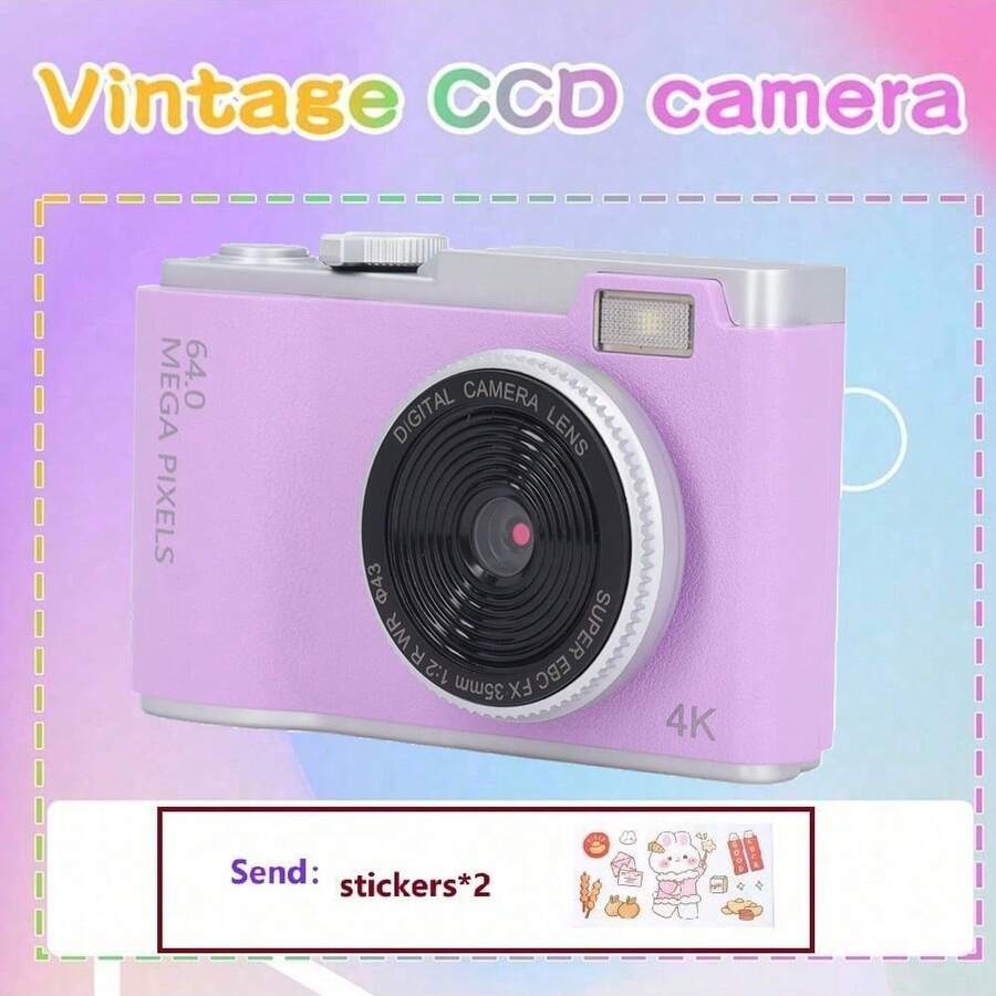 Cámara digital compacta de bolsillo de 6400MP con enfoque automático, 4K, detección de rostros, pantalla de 2.4", zoom óptico 16X, batería recargable, incluye 2 pegatinas
