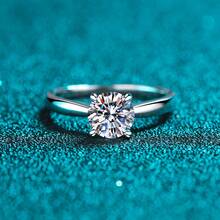 Swaro Anillo de plata de ley S925 para mujer, anillo de moissanita, del mismo estilo que en Douyin, clásico de cuatro puntas en plata de ley, directamente del fabricante.Diamante sintético Moissanita, pasa detector de diamantes - moissanita de 1 quilate - Ver 6