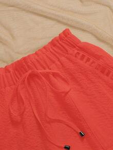 Pantalones cortos casuales sueltos con cintura de corbata a rayas para mujer - Naranja - Ver 6