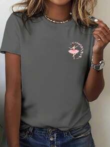 Talla grande - talla extra grande - camiseta de mujer, hecha de algodón puro, tela ligera y transpirable, diseño de cuello redondo, diseño estampado, corte de manga corta, adecuada para primavera y verano. - Gris Oscuro - Ver 6