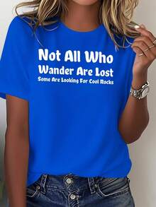 Camiseta blanca para mujer "No todos los vagabundos están perdidos" - Camiseta 100% holgada e informal con llamativas letras negras y frases de viaje, adecuada para uso casual y de aventura, diseño geométrico, corte holgado, lavable a máquina, cómoda para todas las estaciones, diseño sencillo ideal para viajes y estilo casual, esencial para combinaciones versátiles, artículo único con temática de viajes, camiseta de manga corta para mujer, camiseta blusa casual para mujer. - Azul - Ver 8
