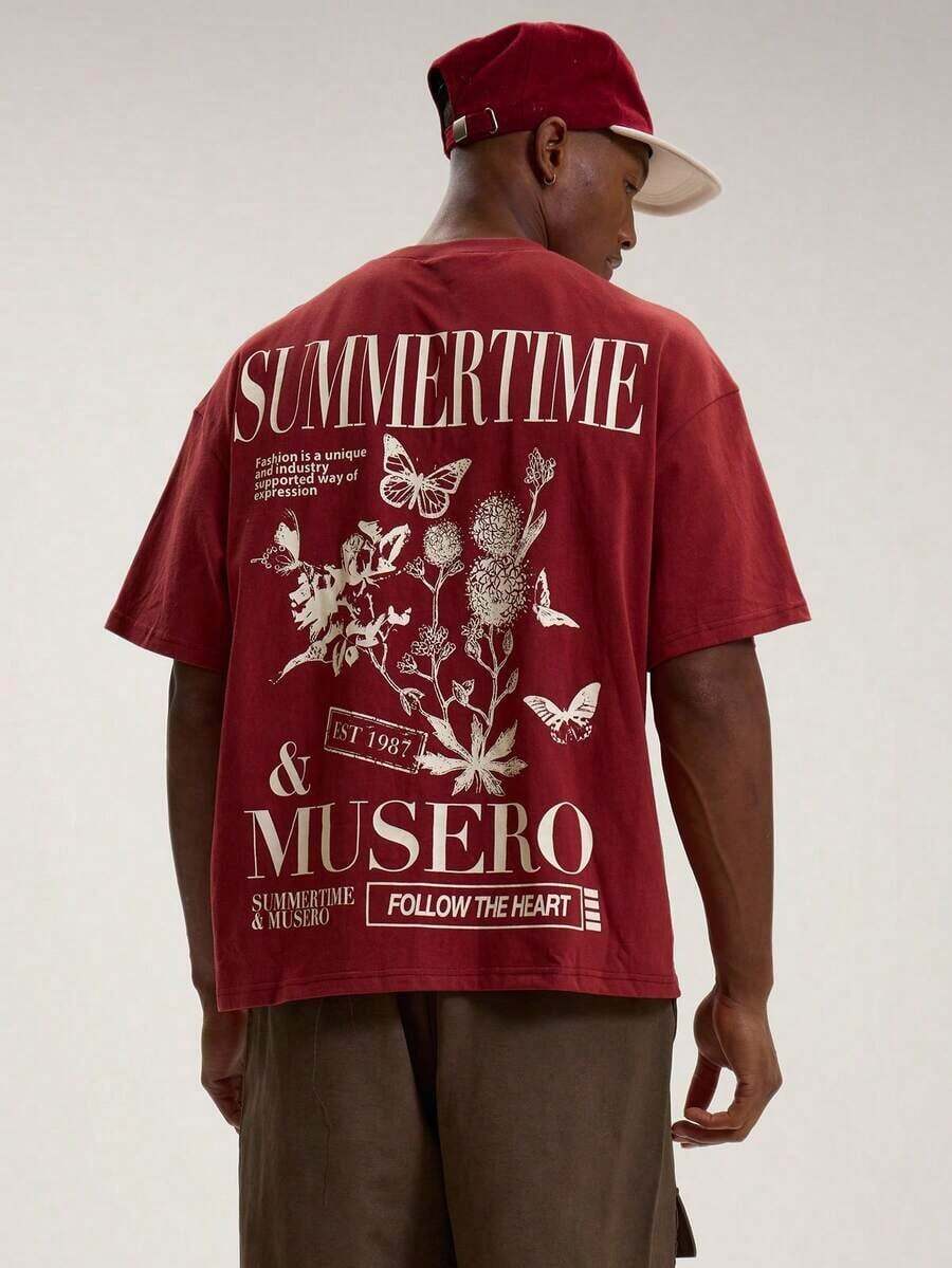 Short-Sleeved T-Shirt With Round Neck And Dropped Shoulders, Large Graphic Print On The Back By MUSERO STUDIOS, Essential For Spring And Summer - Grey - View 1