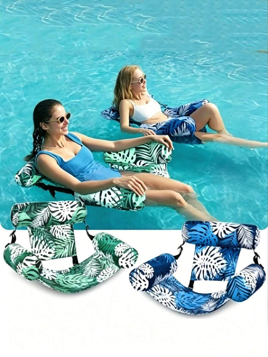 1/2pcs Inflatable Water Seat Chair, Leisure Recliner Floating Bed, Canvas Sofa, Foldable Dual-Use Backrest Floating Mat, Portable Beach - 彩色 - 查看 1
